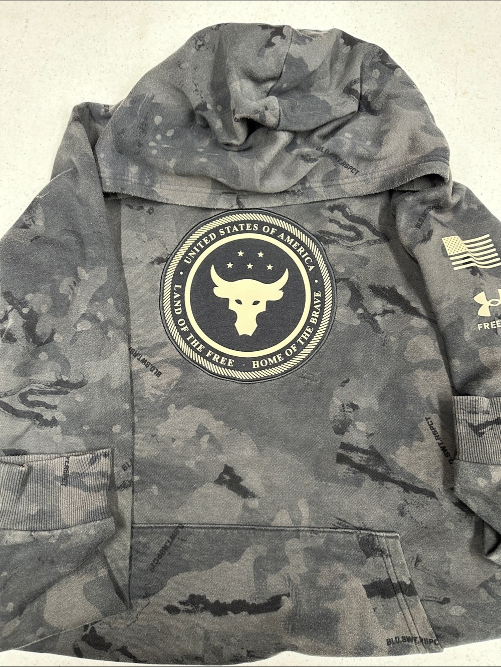 Under Armour Boys' Project Rock Black & Gray Camo Hoodie with Bull Seal Graphic
